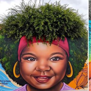 Murais de Fábio Gomes transformam árvores em cabelos artísticos