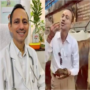 O médico indiano come estrume de vaca e afirma que limpa o corpo e a alma
