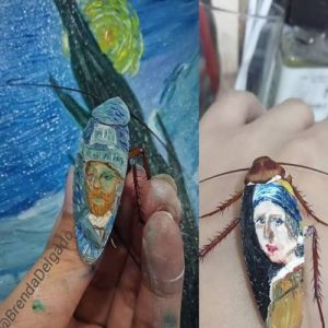 Artista transforma baratas mortas em obras de arte