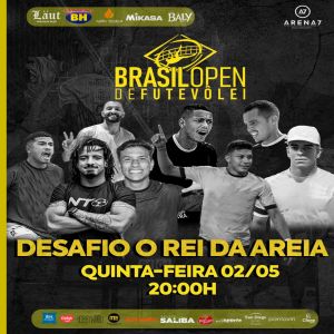 Brasil Open de Futevôlei 2024, o maior campeonato do país, acontece em BH, na Arena 7, entre os dias 2 a 5 de maio.