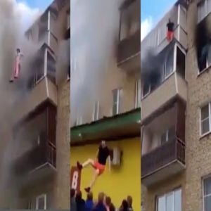 Pai joga bebês e esposa da varanda para salvar eles